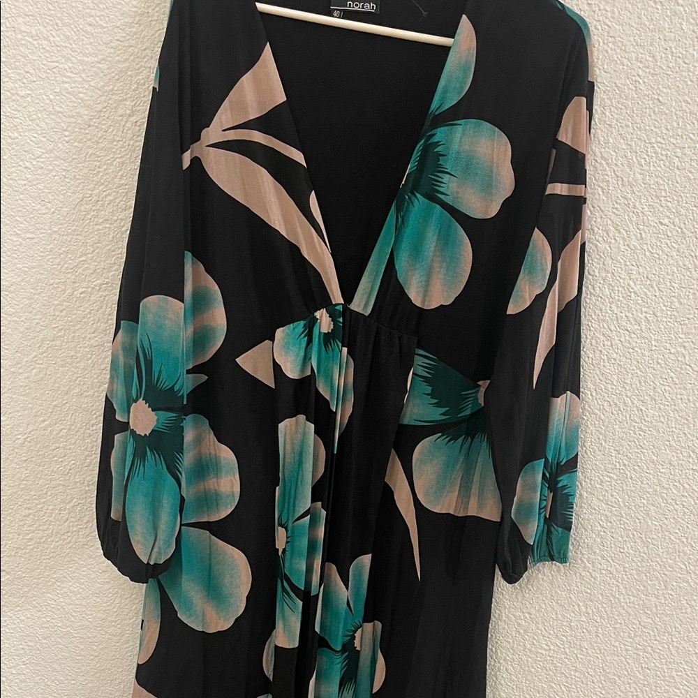 NOR Black Dress with Teal and Beige Floral Design